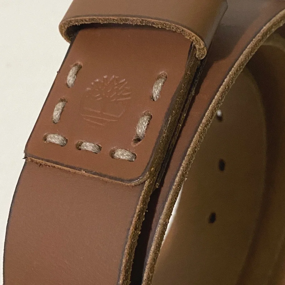 Timberland Mens Brown Genuine Leather Belt Size 44 Rugged Casual Western Buckle